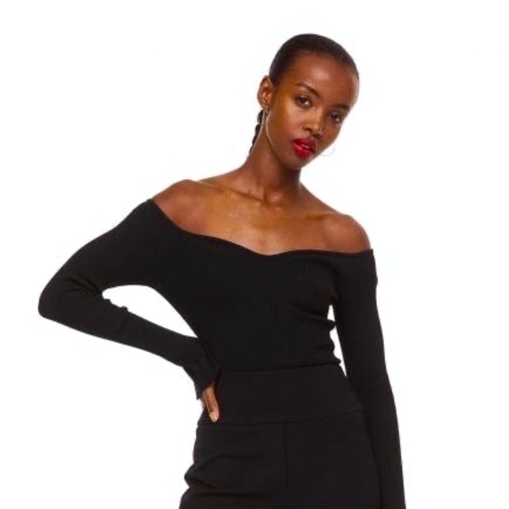 H&M Black Ribbed Knit Long Sleeve Top Small